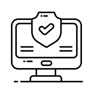 Monitörlü güvenlik kalkanı bilgisayar koruma simgesi konseptini gösteriyor