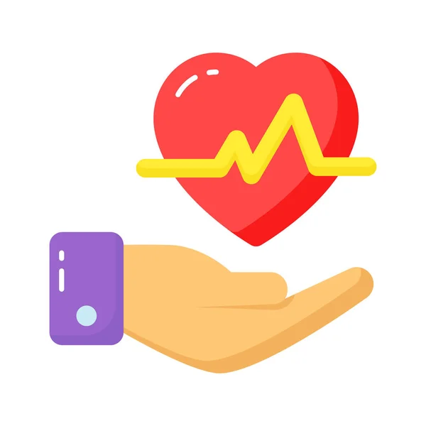 手握心脏跳动波 健康保险的概念图标 心脏护理向量 — 图库矢量图片