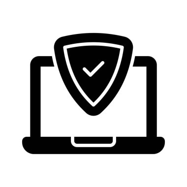 Dizüstü bilgisayarlı güvenlik kalkanı dizüstü bilgisayarın korunma simgesini gösteriyor