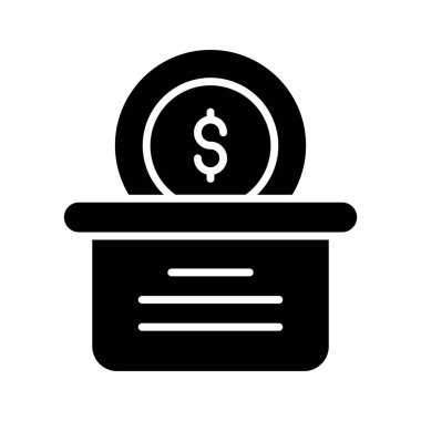 İçinde dolar parası olan bir kutu, modaya uygun fon, bağış veya bağış ikonu tasvir ediyor.