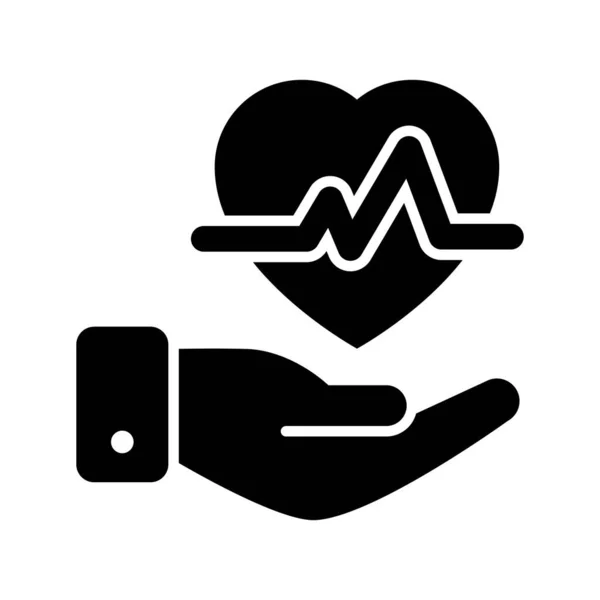 Ondas Batimento Cardíaco Coração Com Mão Ícone Conceito Seguro Saúde — Vetor de Stock