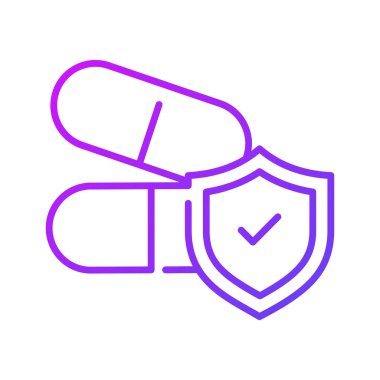 İlaç hapları içeren koruma kalkanı ilaç koruma ikonu, uyuşturucu güvenlik vektörü