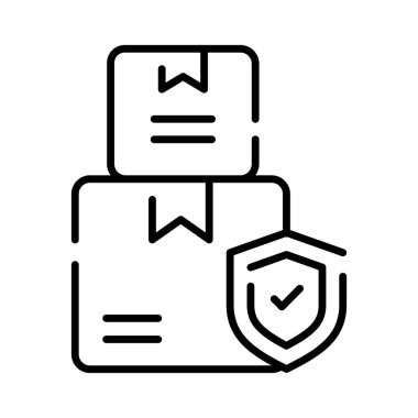 Karton kutu, teslimat paketi, kalkanlı nakliye kutusu, güvenli teslimat, teslimat güvenliği ve sigorta vektör tasarımı.