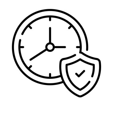 Saatli kalkan, koruma süresi, garanti dönemi simgesi tasarımı, premium vektör