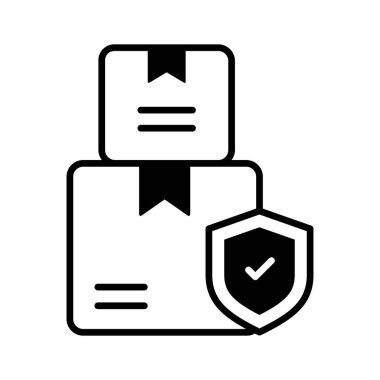 Karton kutu, teslimat paketi, kalkanlı nakliye kutusu, güvenli teslimat, teslimat güvenliği ve sigorta vektör tasarımı.