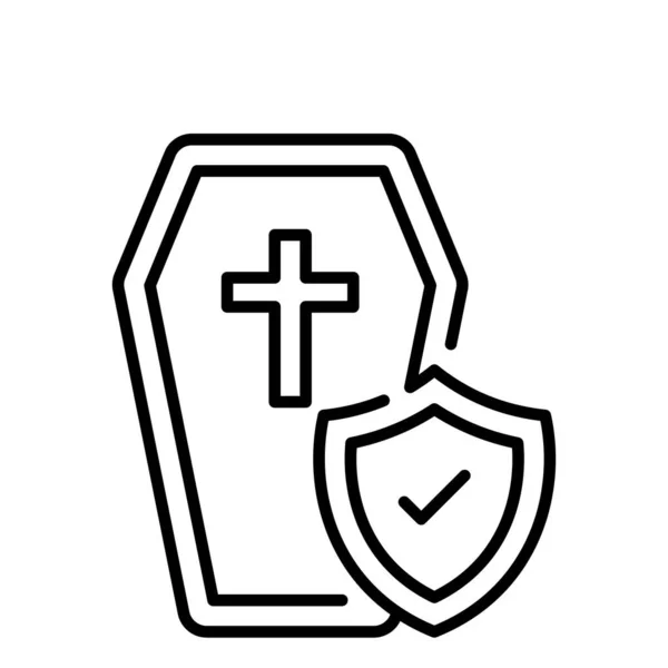 Bouclier Protection Sur Cercueil Montrant Icône Concept Assurance Décès — Image vectorielle
