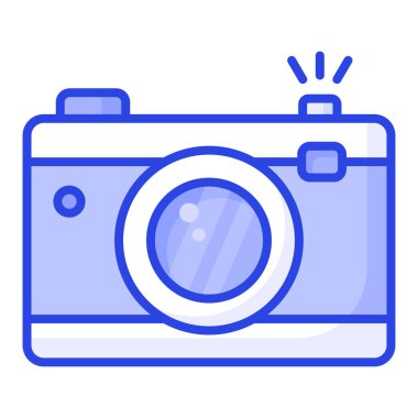 Fotoğraf makinesi lensli ve konsept fotoğrafçılık simgesini moda tarzında gösteren düğmeli fotoğraf makinesi