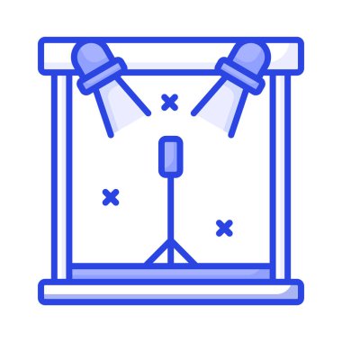 Açık hava konser sahnesinin bu muhteşem vektörünü tut, sahne ışıkları olan mikrofon standını.