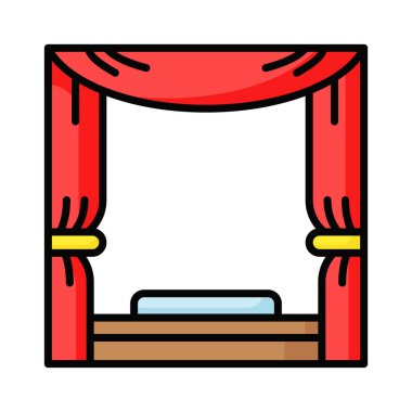 Tiyatro sahnesinin bu özenle tasarlanmış ikonuna, tiyatro perdelerinin premium vektörüne sıkı tutunun.