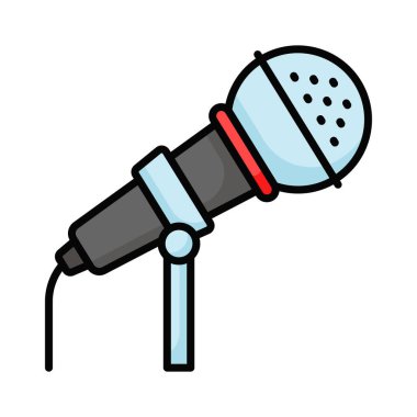 Beyaz arkaplanda izole edilmiş mikrofon vektör tasarımı, simge kullanmaya hazır