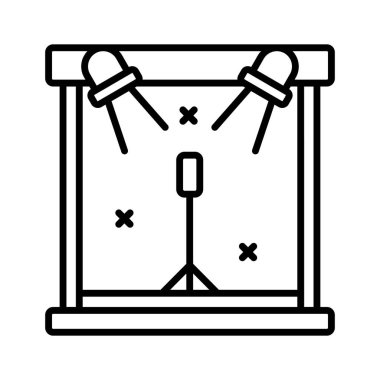 Açık hava konser sahnesinin bu muhteşem vektörünü tut, sahne ışıkları olan mikrofon standını.