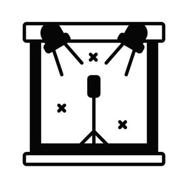 Açık hava konser sahnesinin bu muhteşem vektörünü tut, sahne ışıkları olan mikrofon standını.