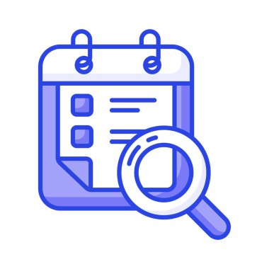 Randevu, zamanlama ve simge kullanmaya hazır olan büyüteç konsept vektörü takvimi