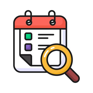 Randevu, zamanlama ve simge kullanmaya hazır olan büyüteç konsept vektörü takvimi