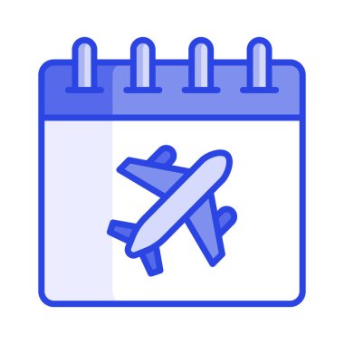 Uçuşun konsept simgesini gösteren takvimdeki uçak, vektör kullanmaya hazır