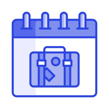 Seyahat zamanlamasının konsept simgesini gösteren takvimdeki bavul