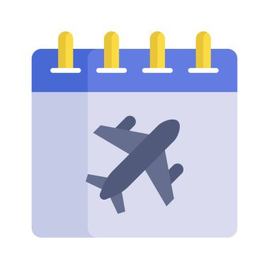 Uçuşun konsept simgesini gösteren takvimdeki uçak, vektör kullanmaya hazır