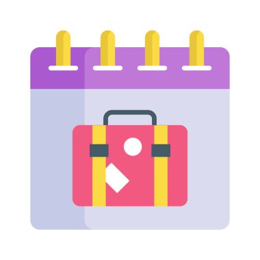 Seyahat zamanlamasının konsept simgesini gösteren takvimdeki bavul
