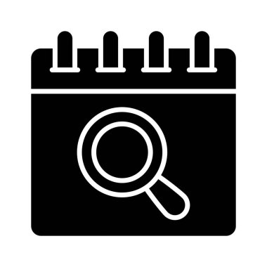 Olay aramasının konsept simgesini gösteren takvimle büyüteç