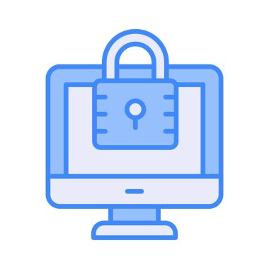 Güvenli sistemin konsept vektörünü gösteren monitörlü asma kilit