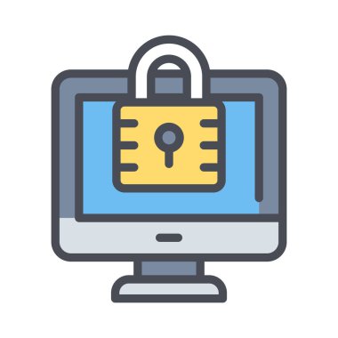 Güvenli sistemin konsept vektörünü gösteren monitörlü asma kilit