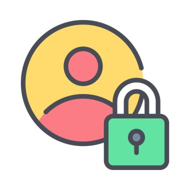 Asma kilitli güvenli kişi, düzenlenebilir vektör illüstrasyonu