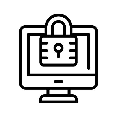 Güvenli sistemin konsept vektörünü gösteren monitörlü asma kilit