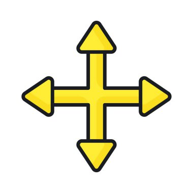 Dört yönlü ok işareti, yol işareti simgesi, vektör illüstrasyonu