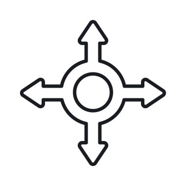 Dört yönlü ok işareti, yol işareti simgesi, vektör illüstrasyonu