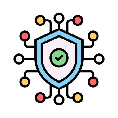 Ağ koruma kalkanındaki tik işareti siber güvenlik konseptini gösteriyor