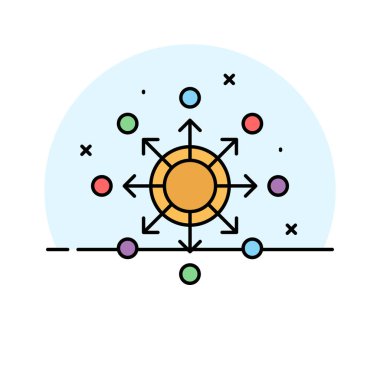 Merkezi olmayan sistemin görsel olarak mükemmel vektörü, beyaz arkaplanda izole edilmiş.