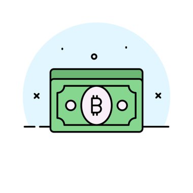 Bitcoin banknotunun bu güzel simgesini, kağıt para birimini, kripto para birimini kontrol et