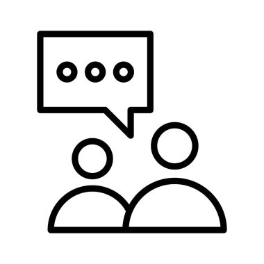 Sohbet baloncuğu olan iki kişi iletişim vektörü kavramını, konuşma simgesini gösteriyor