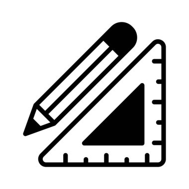 Kalemle üçgen ölçüm cetveli, kırtasiyenin konsept simgesi