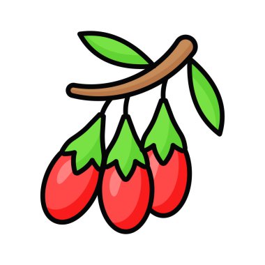 Goji üzümü vektör tasarımı, Çin kurt üzümü ikonu, lisiyum barbarı veya lisiyum çini.