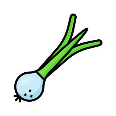 Yeşil soğan, soğan vektör tasarımı, beyaz arkaplanda izole edilmiş.