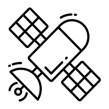 Yapay uydu simgesi tasarımı, uzay iletişim vektörü.