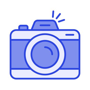 Düz biçimli dijital kamera simgesi, fotoğrafçılık ekipmanı, fotoğraf makinesi vektörü