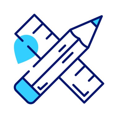 Kalem ve cetvel çizim aracı vektör tasarımını moda biçiminde gösterir