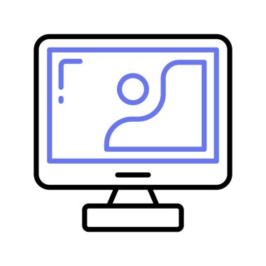 Dijital sanatın konsept simgesini düz biçimde gösteren içerideki tasarım monitörü