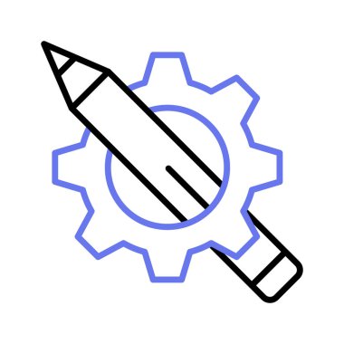 Gear ve Kalem, tasarım geliştirmenin konsept simgesi, yaratıcı geliştirme, blog yazma ve metin yazma