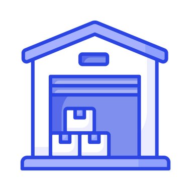 İçinde bazı paketler olan modern bir ev, depo simgesini kavramsallaştırıyor.