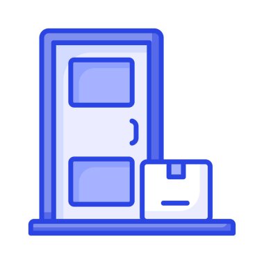 Ev kapısı konsept ikonu içeren paket, beyaz arka planda izole kapı teslim vektörü