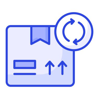 Yeniden düzenleme konseptini gösteren, gönderilen paket ve ters yönde okları olan bir simge