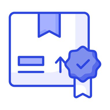 Kalite kontrol, paket kalitesi, paket garantisi konsept simgesi gösteren paket kutulu kalite kartı