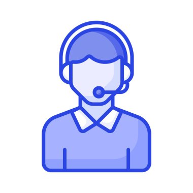 Mikrofonlu kulaklık takan erkek avatar çağrı merkezi simgesi