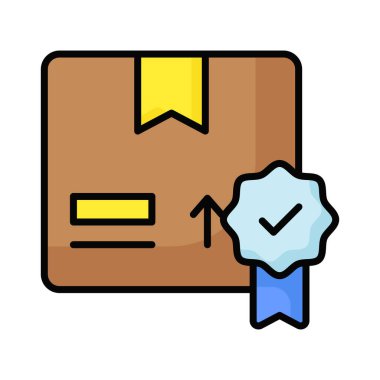 Kalite kontrol, paket kalitesi, paket garantisi konsept simgesi gösteren paket kutulu kalite kartı