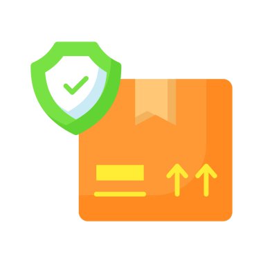 Karton kutu, teslimat paketi, kalkanlı nakliye kutusu, güvenli teslimat, teslimat güvenliği ve sigorta vektör tasarımı.