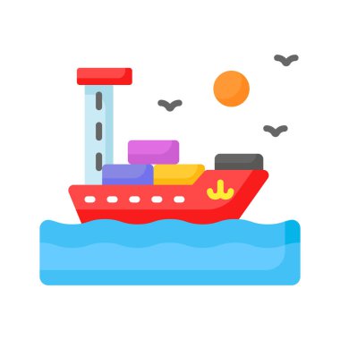 Kargo gemisi vektör tasarımı, kargo gemisinin görsel olarak mükemmel simgesi, denizcilik gemisi