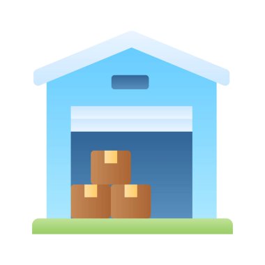 İçinde bazı paketler olan modern bir ev, depo simgesini kavramsallaştırıyor.